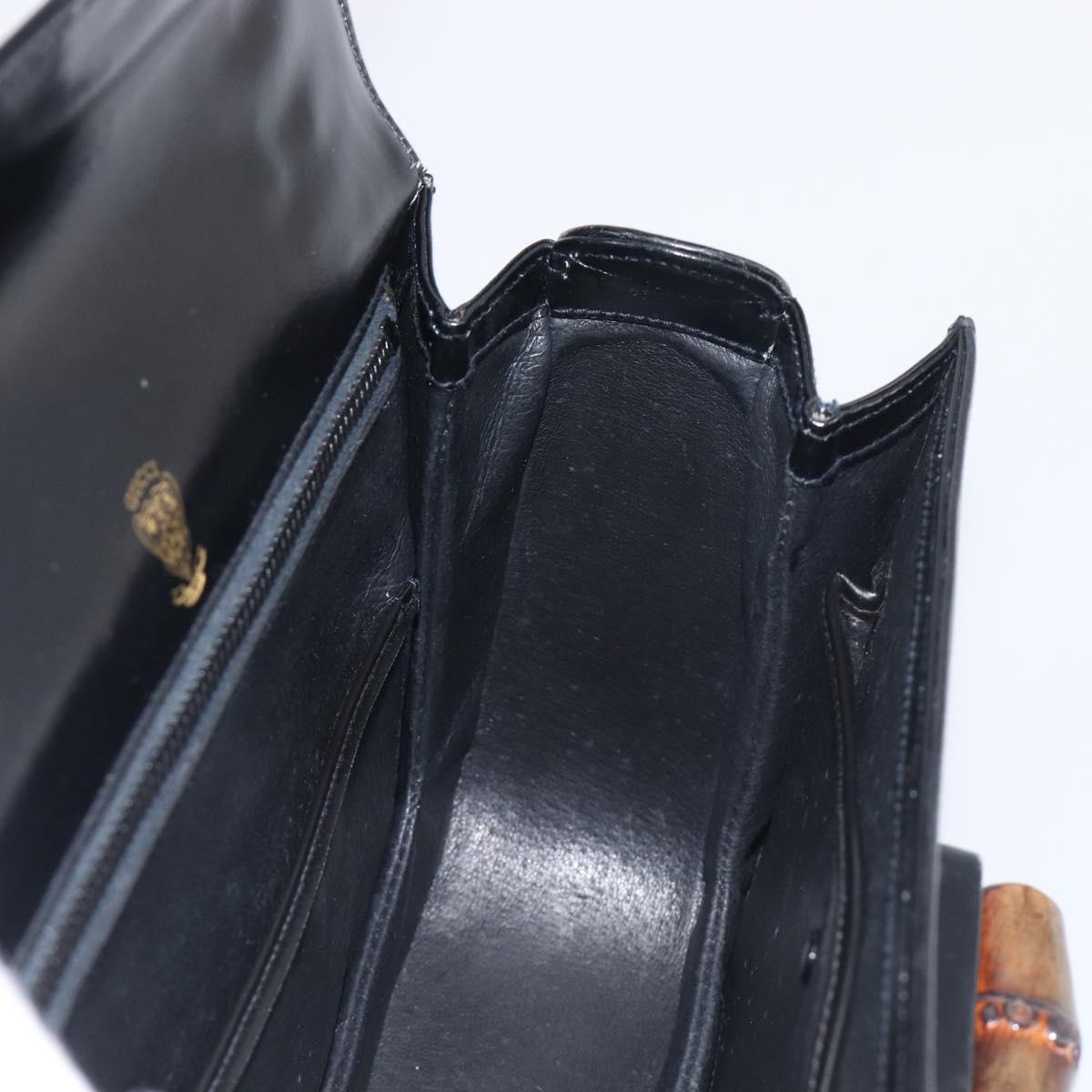 GUCCI Bamboo Hand Bag Leather Black Gold 99 00 0633 Auth 199588V