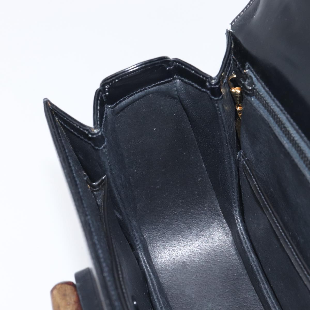 GUCCI Bamboo Hand Bag Leather Black Gold 99 00 0633 Auth 199588V