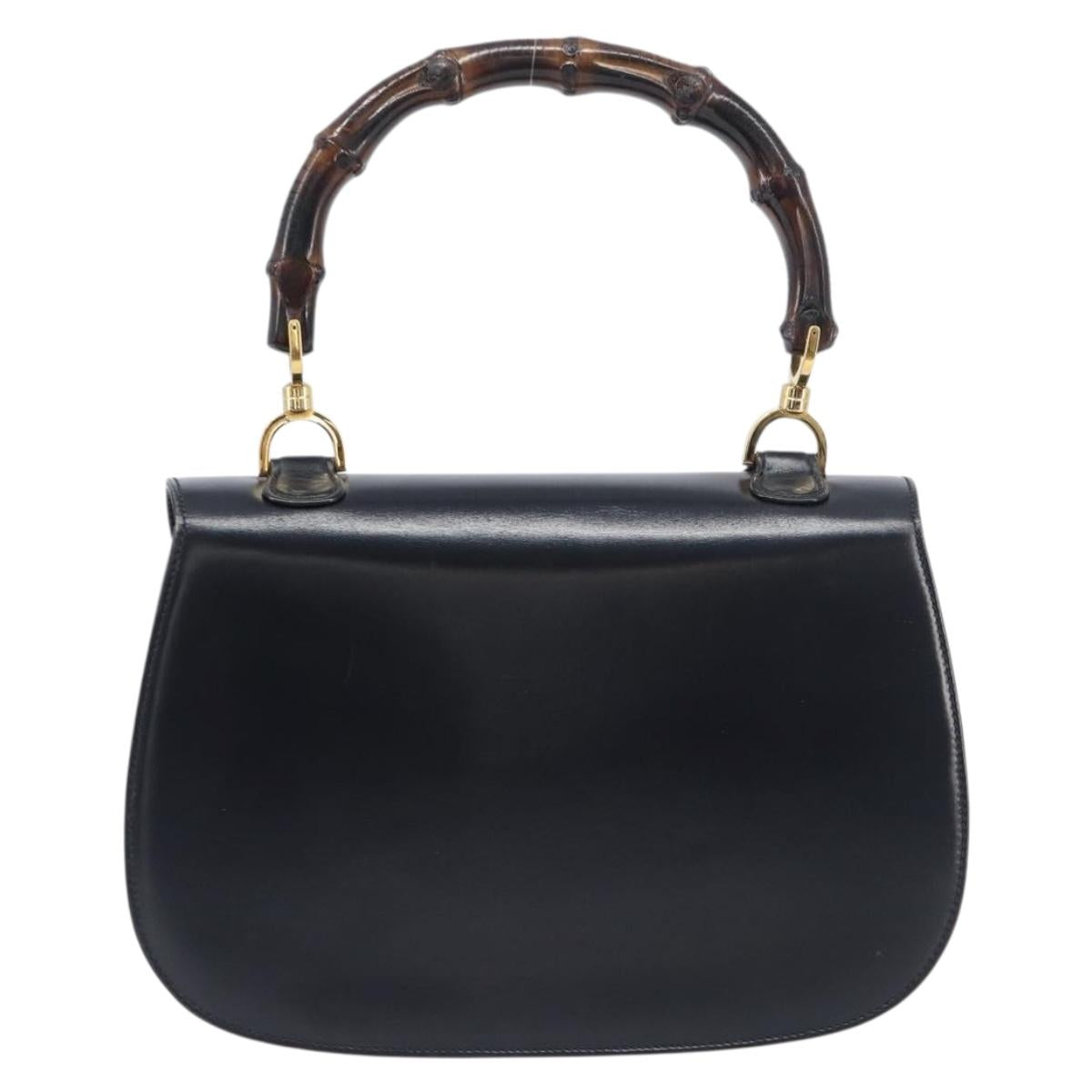 GUCCI Bamboo Hand Bag Leather Black Gold 99 00 0633 Auth 199588V