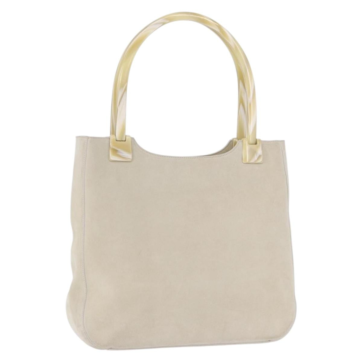 PRADA Tote Bag Suede Ivory Gold Auth 199589A