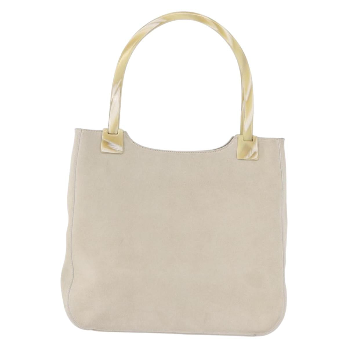 PRADA Tote Bag Suede Ivory Gold Auth 199589A