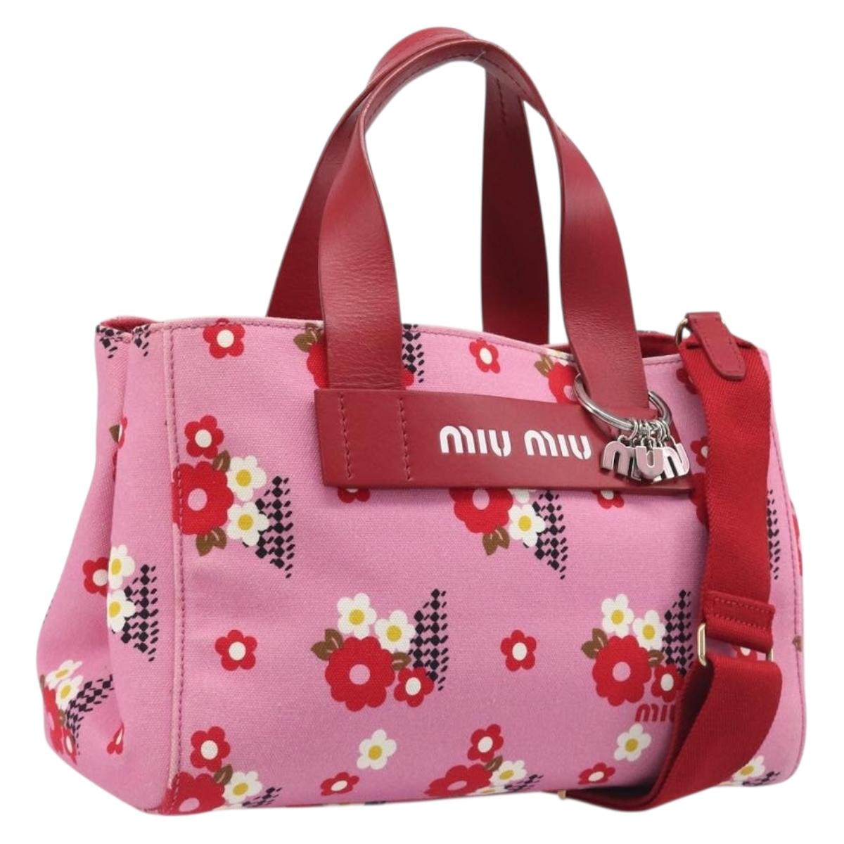 Miu Miu Hand Bag Canvas 2way Pink Gold Auth 199590M