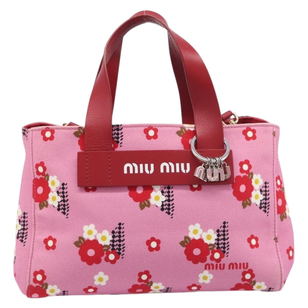 Miu Miu Hand Bag Canvas 2way Pink Gold Auth 199590M