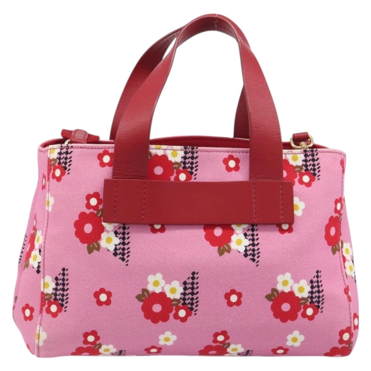 Miu Miu Hand Bag Canvas 2way Pink Gold Auth 199590M