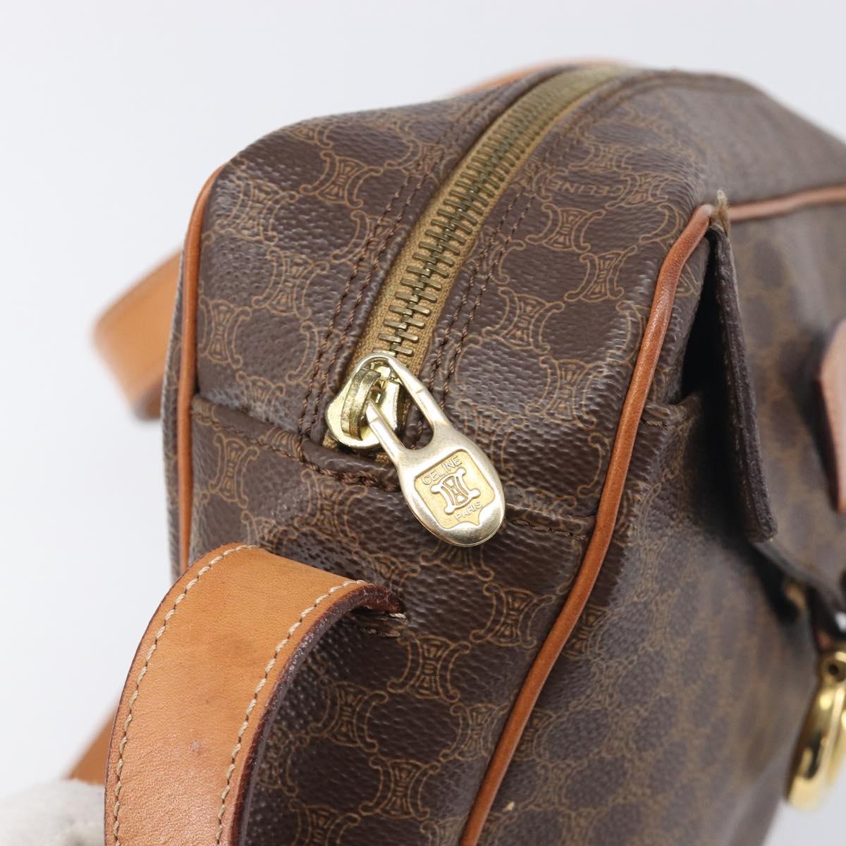 CELINE Macadam Canvas Shoulder Bag PVC Leather Brown Gold Auth 199592A
