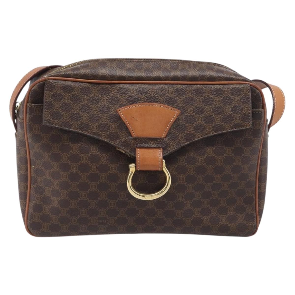 CELINE Macadam Canvas Shoulder Bag PVC Leather Brown Gold Auth 199592A
