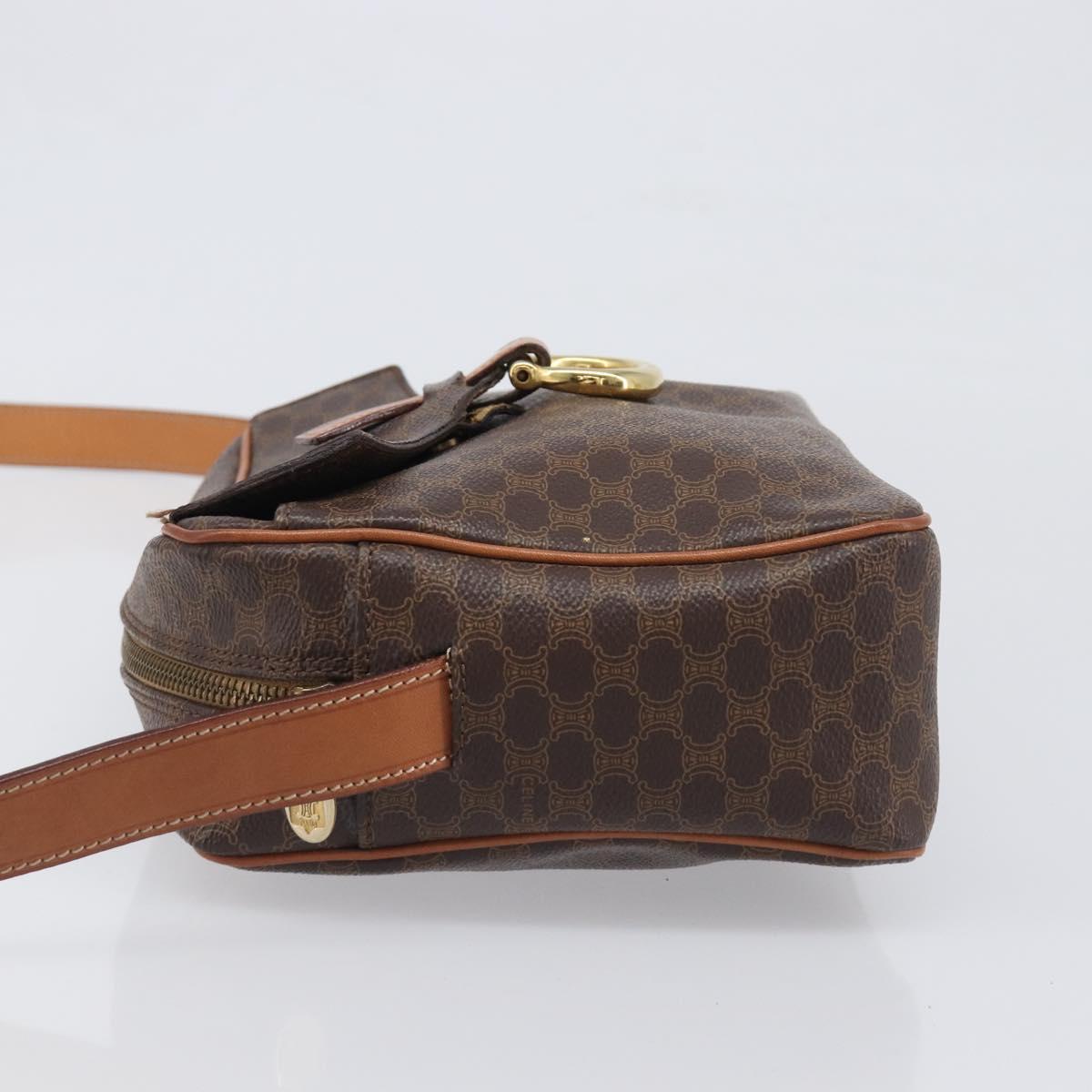 CELINE Macadam Canvas Shoulder Bag PVC Leather Brown Gold Auth 199592A