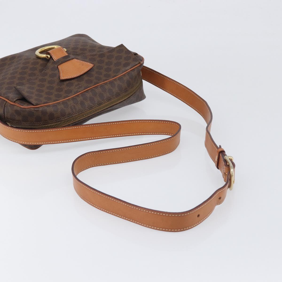 CELINE Macadam Canvas Shoulder Bag PVC Leather Brown Gold Auth 199592A