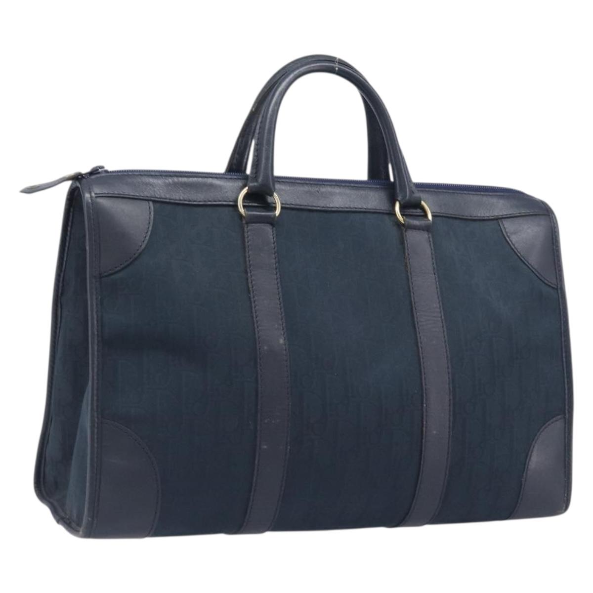 Christian Dior Trotter Canvas Hand Bag Navy Gold Auth 199593