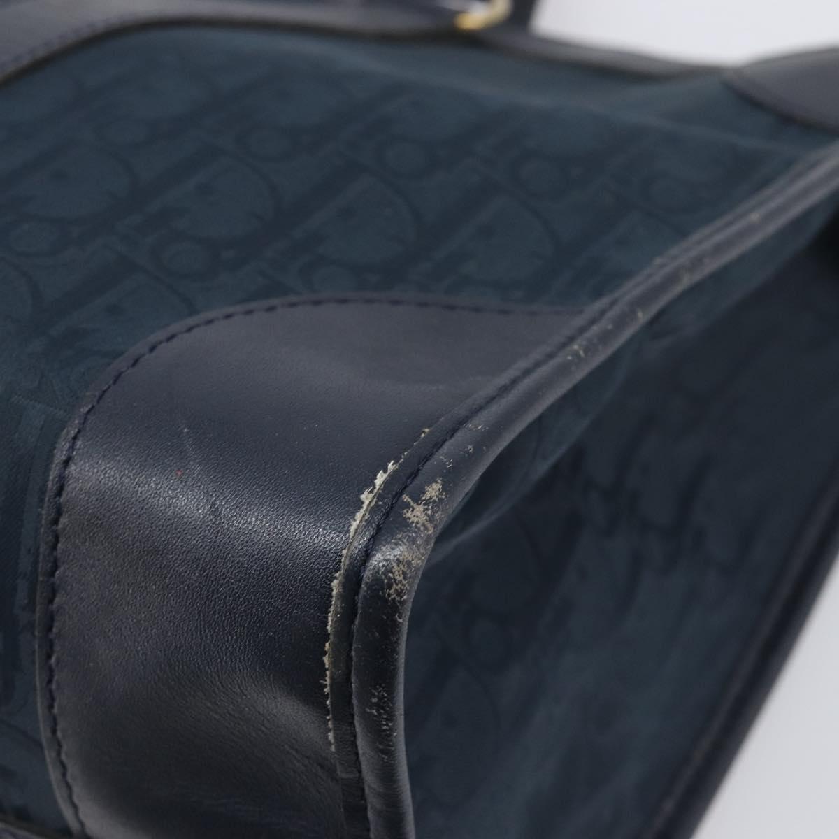 Christian Dior Trotter Canvas Hand Bag Navy Gold Auth 199593