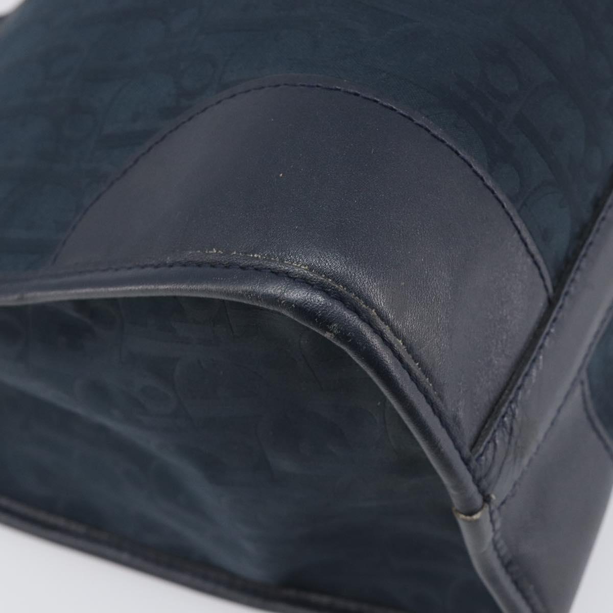 Christian Dior Trotter Canvas Hand Bag Navy Gold Auth 199593
