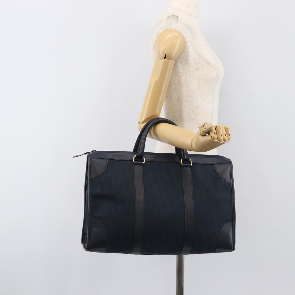 Christian Dior Trotter Canvas Hand Bag Navy Gold Auth 199593