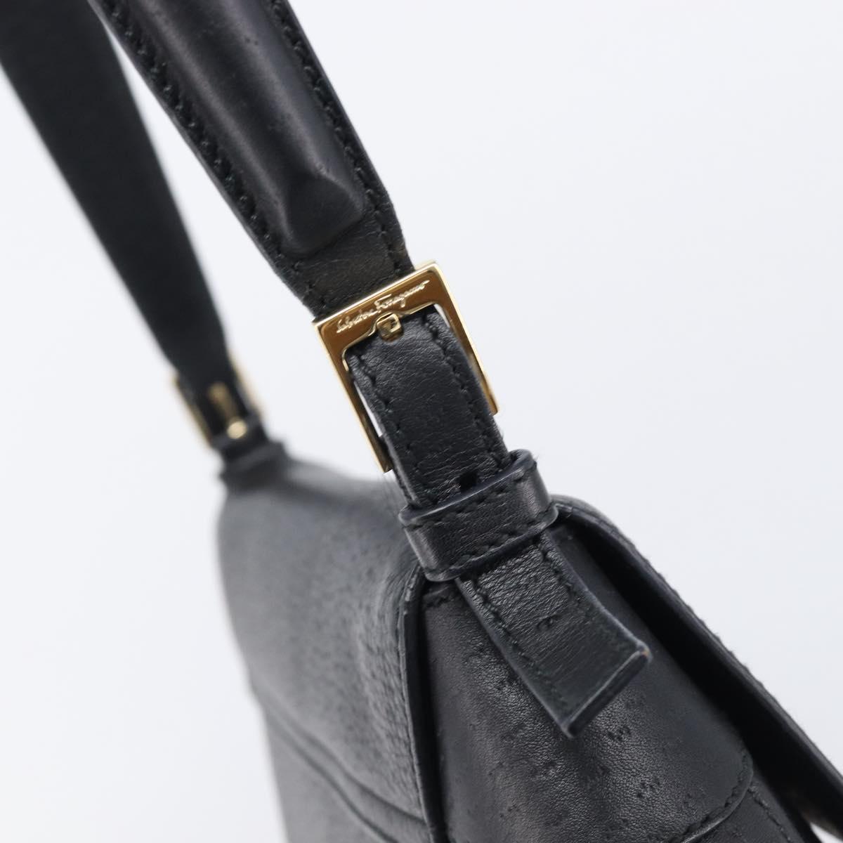 Salvatore Ferragamo Gancini Shoulder Bag Leather Black Gold Auth 199594