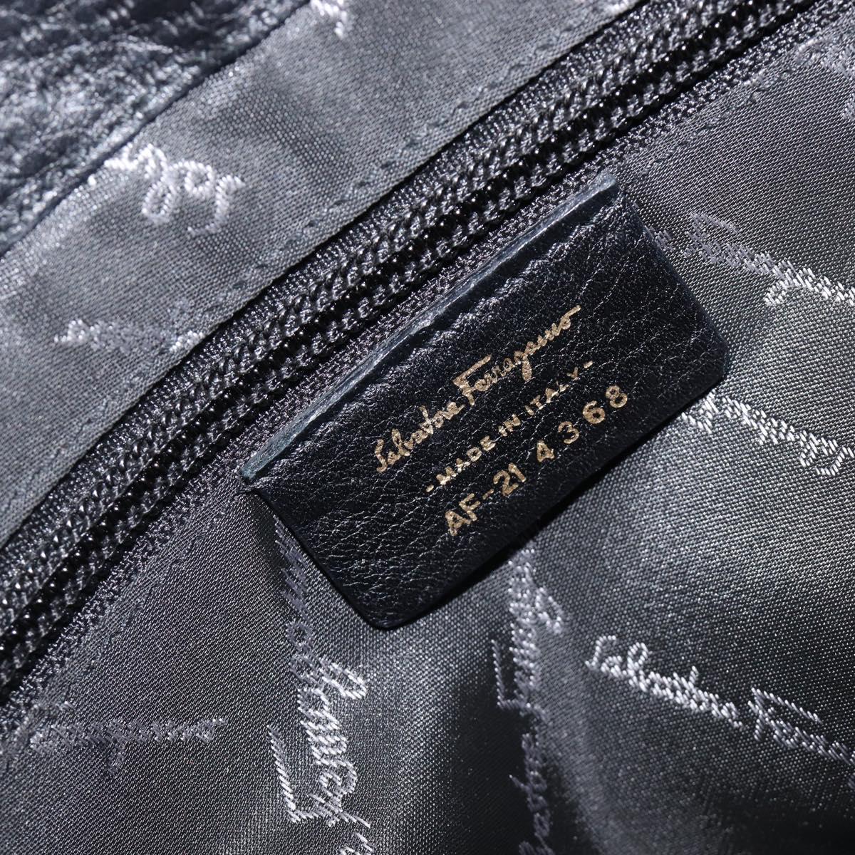 Salvatore Ferragamo Gancini Shoulder Bag Leather Black Gold Auth 199594