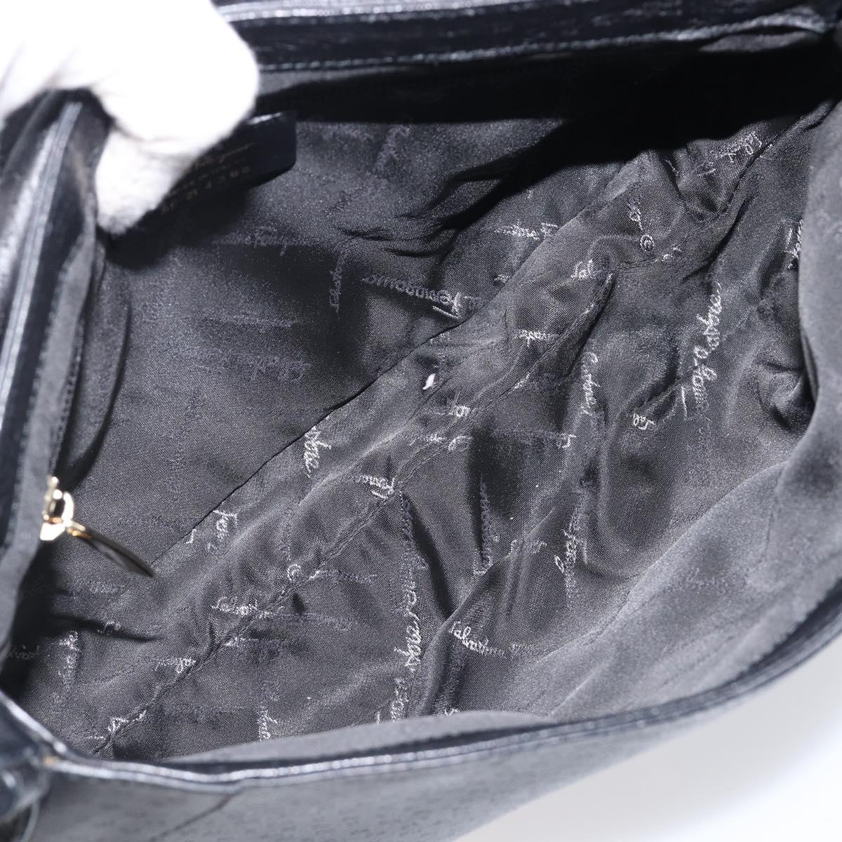 Salvatore Ferragamo Gancini Shoulder Bag Leather Black Gold Auth 199594