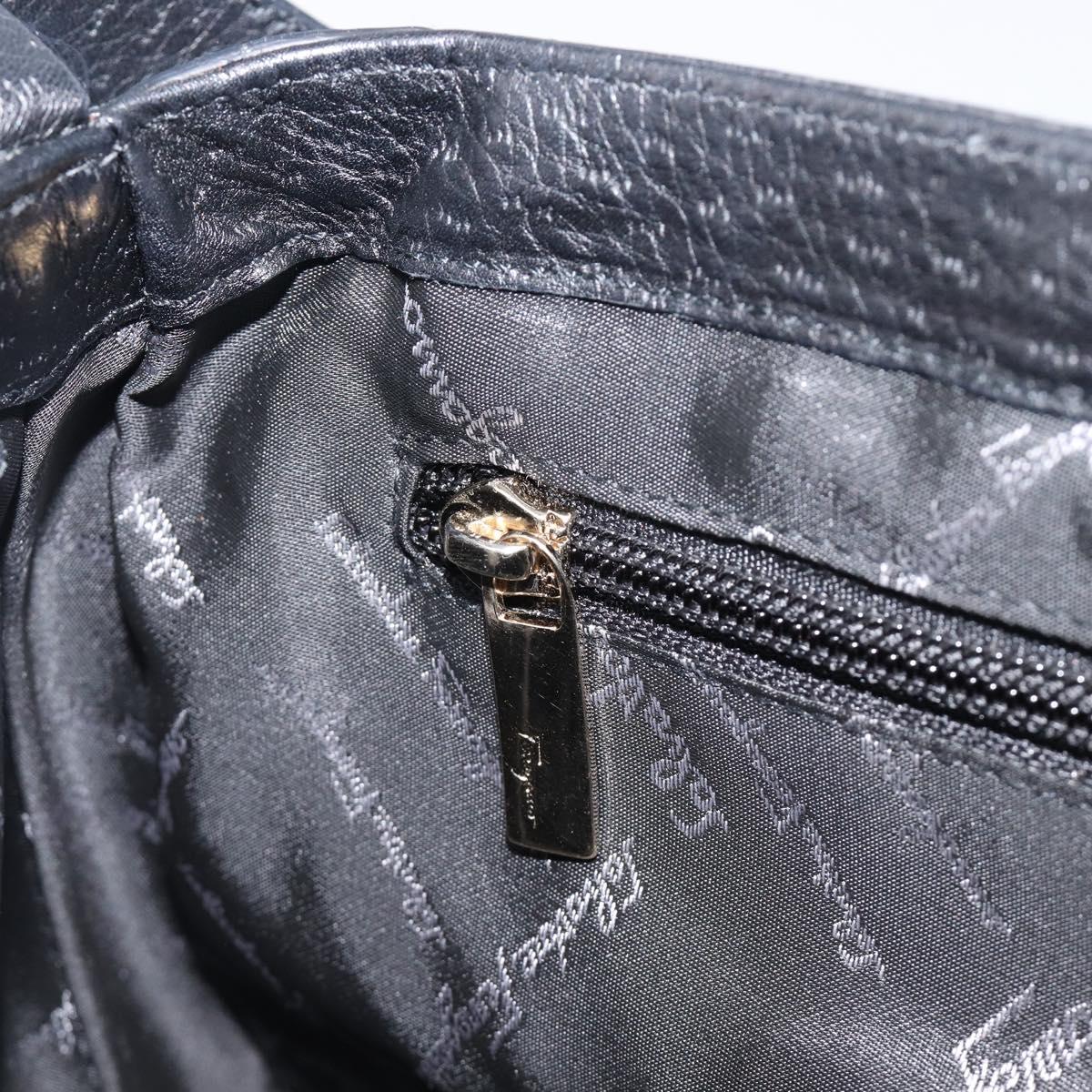 Salvatore Ferragamo Gancini Shoulder Bag Leather Black Gold Auth 199594