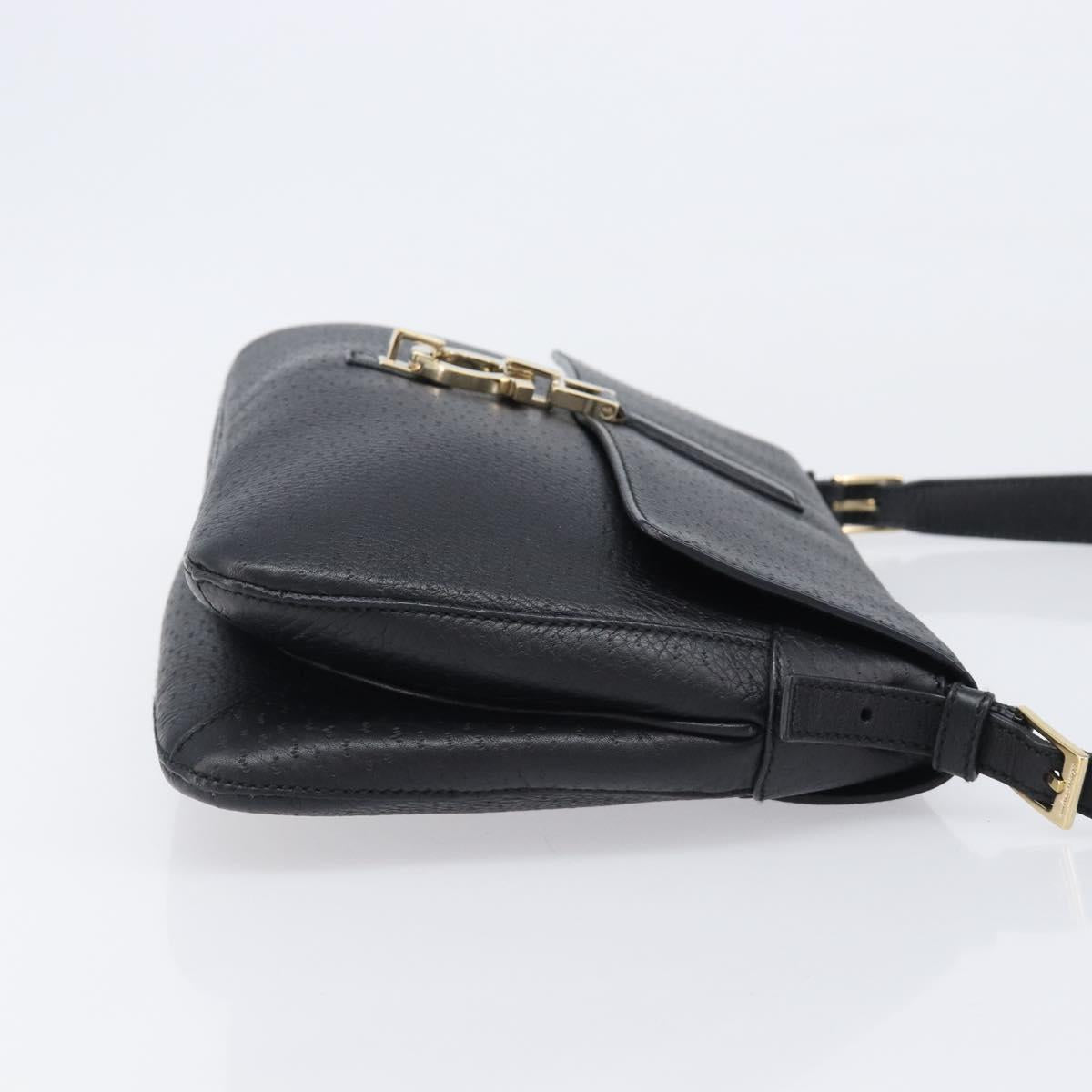 Salvatore Ferragamo Gancini Shoulder Bag Leather Black Gold Auth 199594