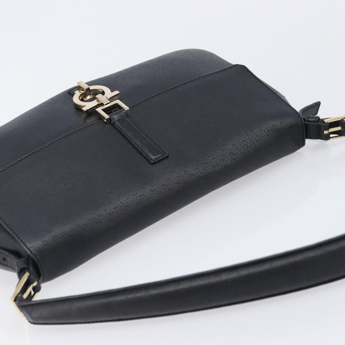 Salvatore Ferragamo Gancini Shoulder Bag Leather Black Gold Auth 199594