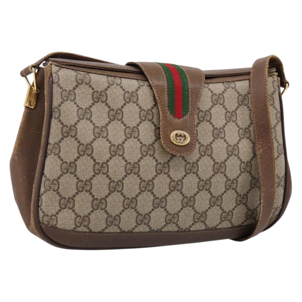 GUCCI GG Supreme Web Sherry Line Bag PVC Beige Gold 116 02 076 Auth 199596
