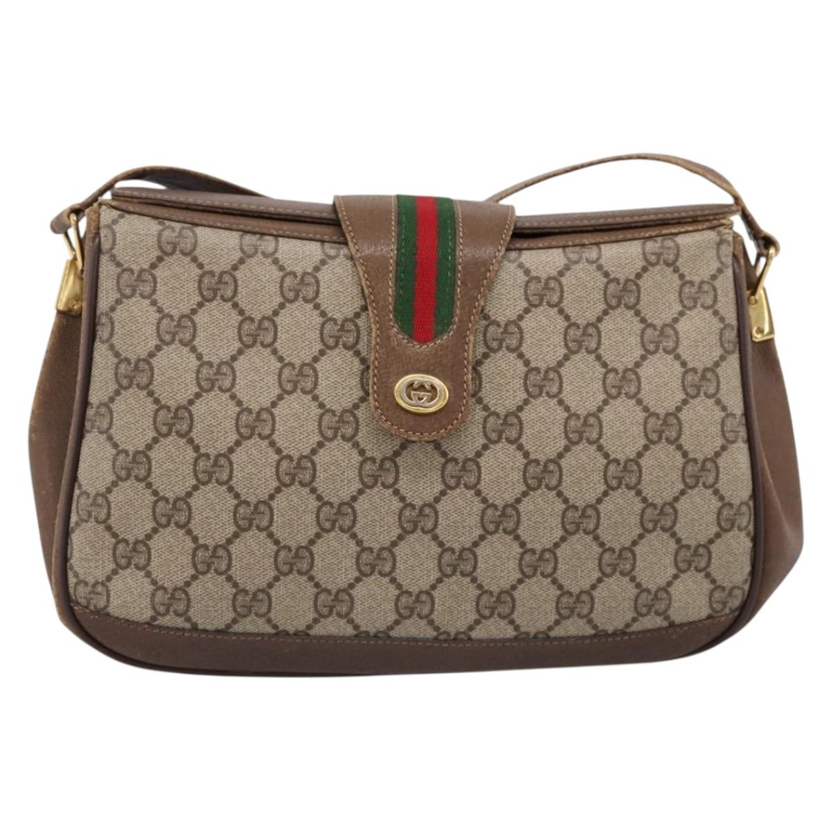 GUCCI GG Supreme Web Sherry Line Bag PVC Beige Gold 116 02 076 Auth 199596