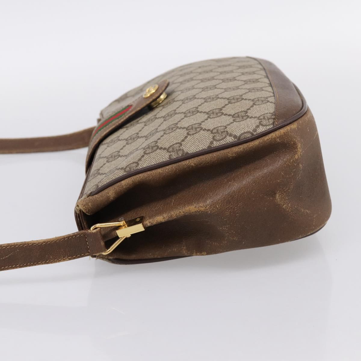 GUCCI GG Supreme Web Sherry Line Bag PVC Beige Gold 116 02 076 Auth 199596