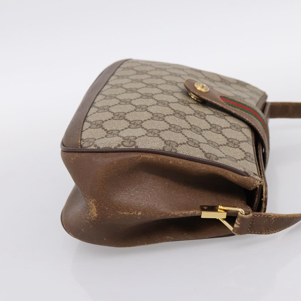 GUCCI GG Supreme Web Sherry Line Bag PVC Beige Gold 116 02 076 Auth 199596