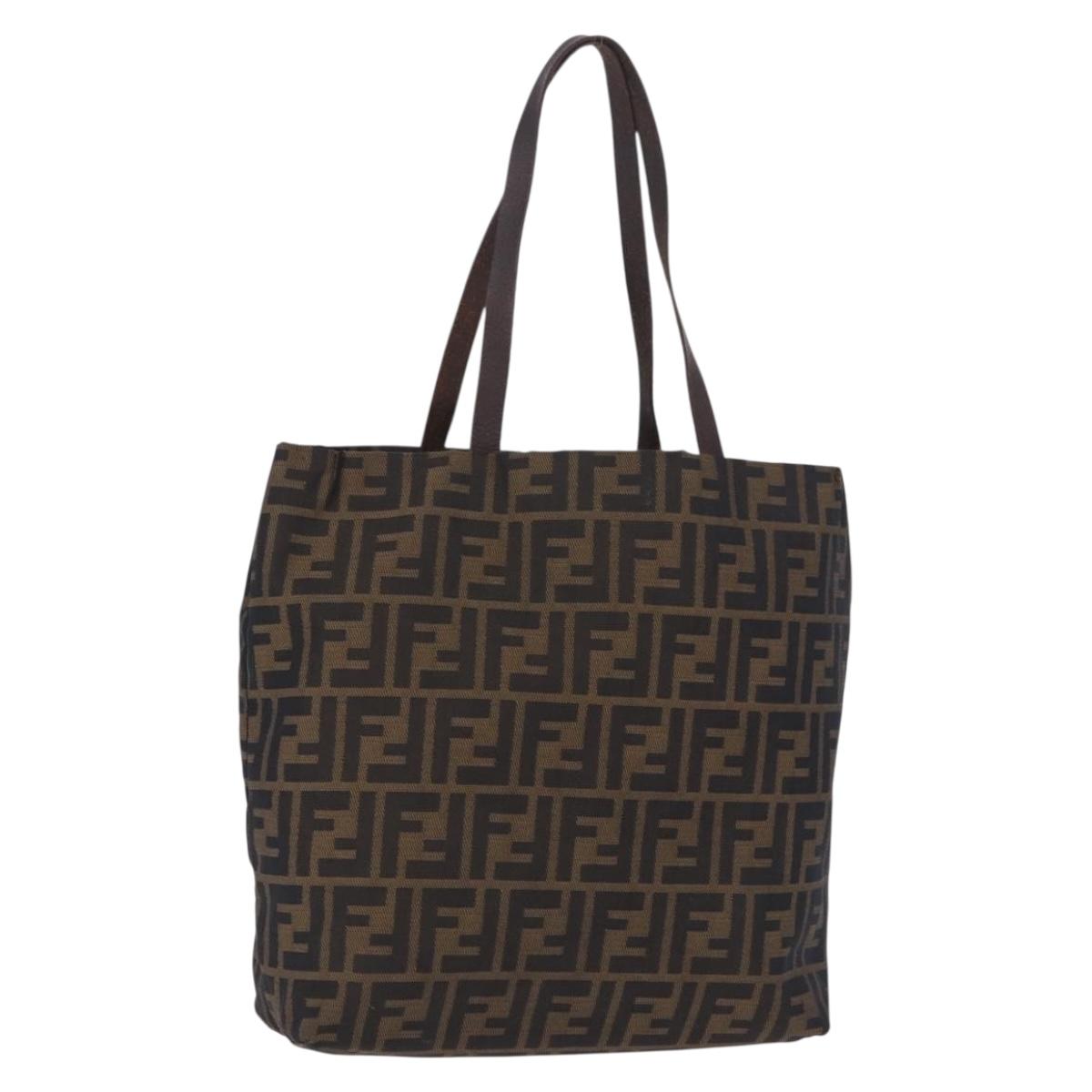 FENDI Zucca Canvas Tote Bag Brown Black Auth 199597