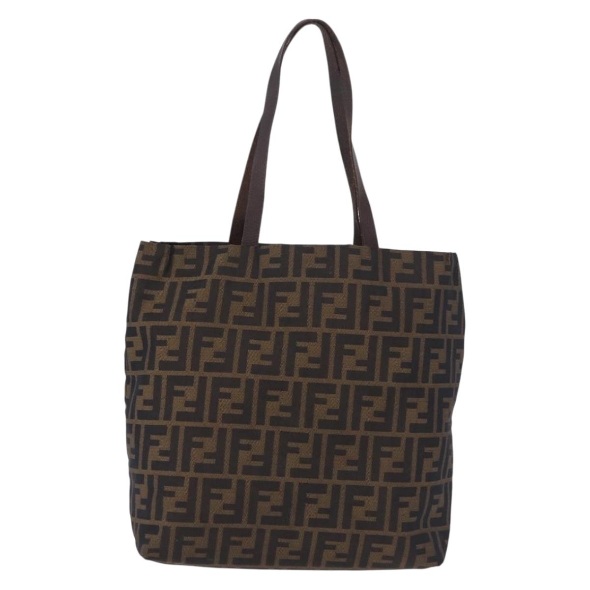FENDI Zucca Canvas Tote Bag Brown Black Auth 199597