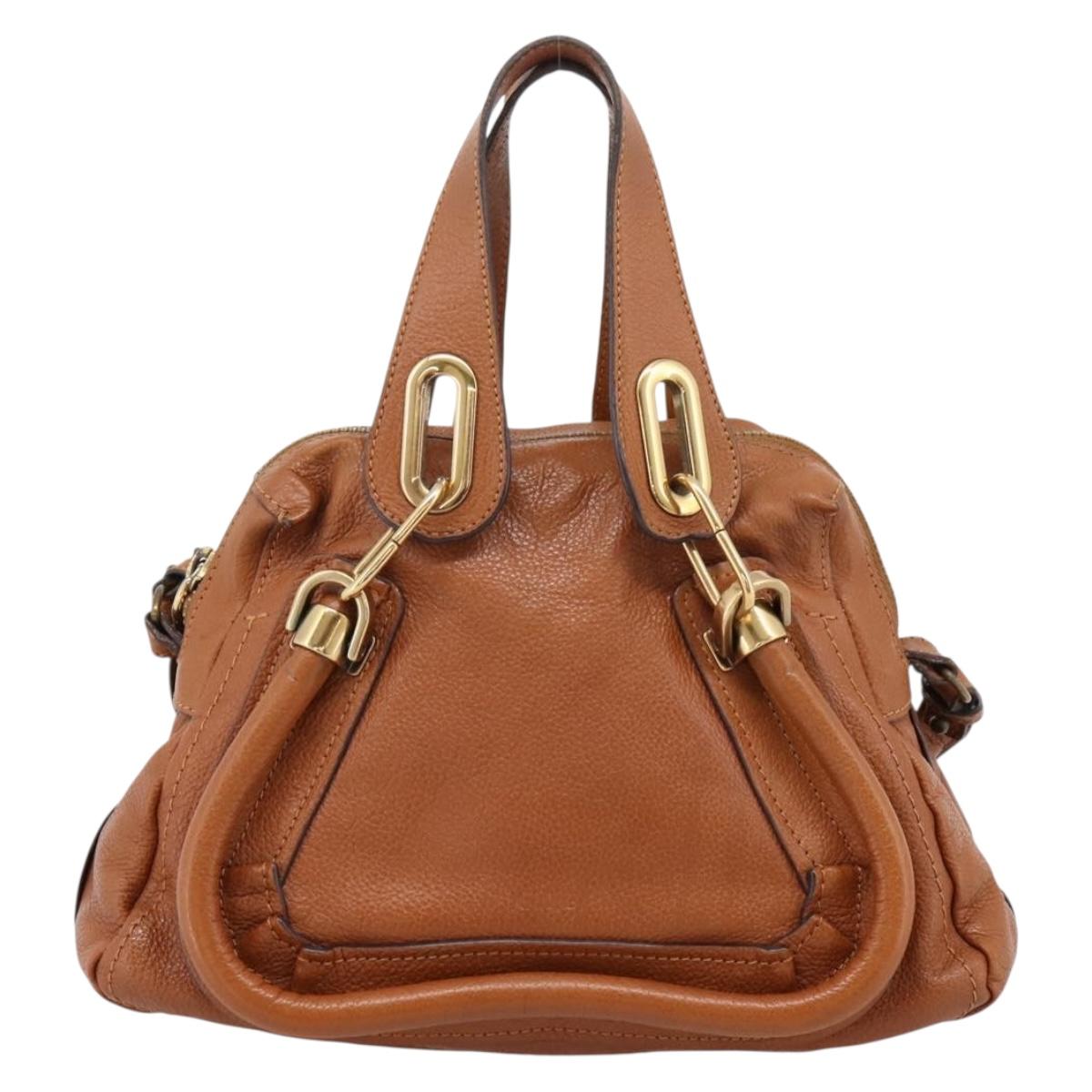 Chloe Paraty Hand Bag Leather 2way Brown Gold Auth 199599A