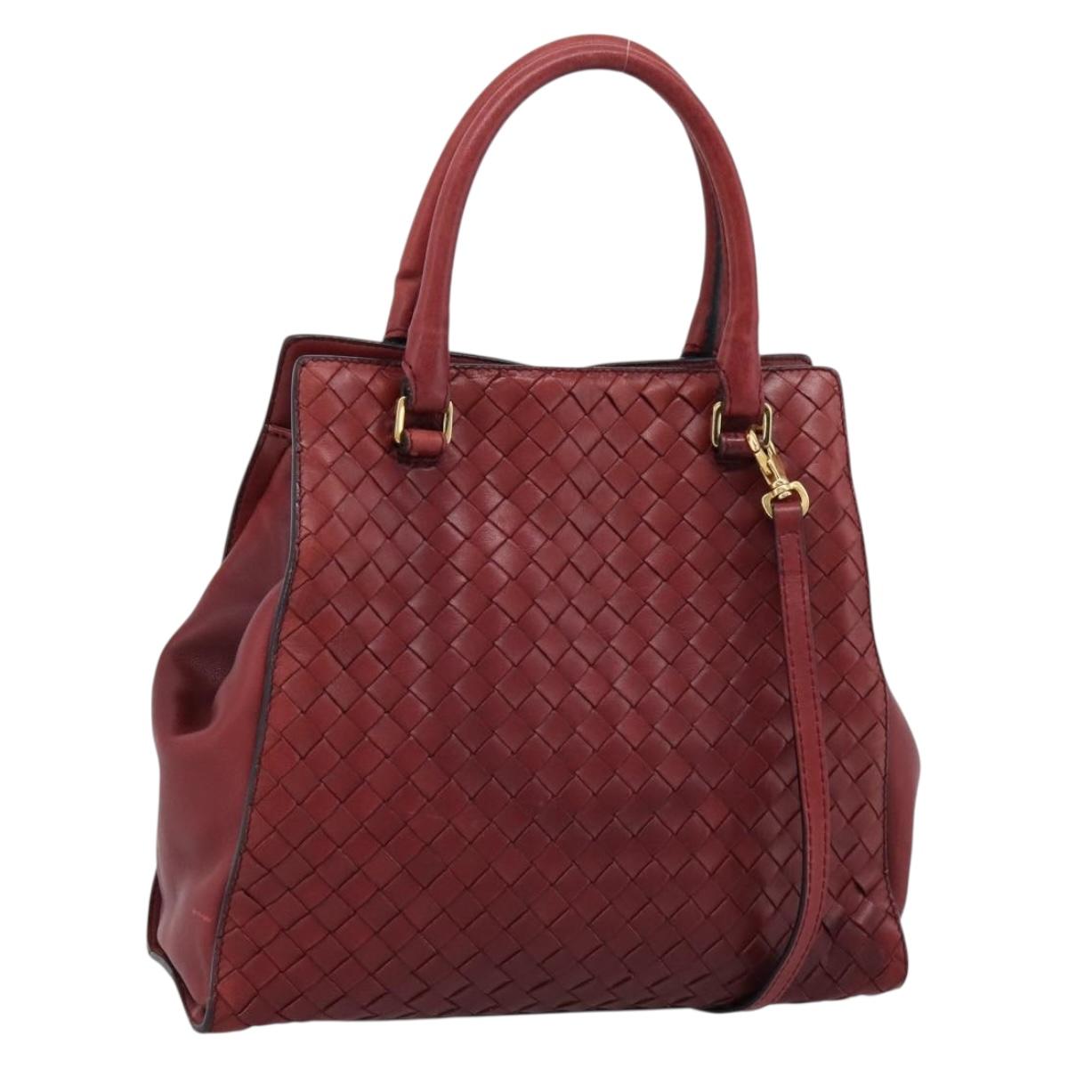 BOTTEGA VENETA INTRECCIATO Hand Bag Leather 2way Red Gold Auth 199602