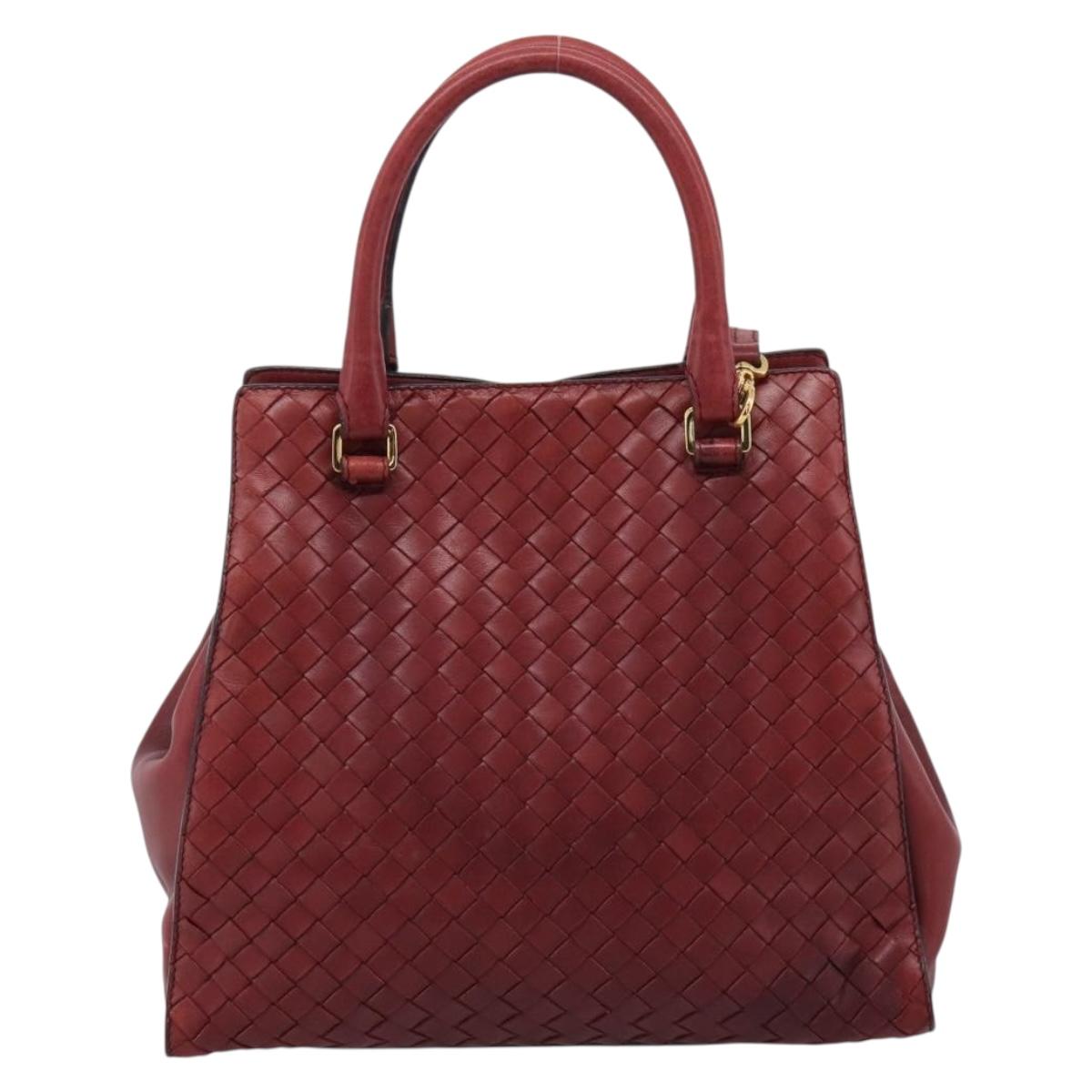 BOTTEGA VENETA INTRECCIATO Hand Bag Leather 2way Red Gold Auth 199602