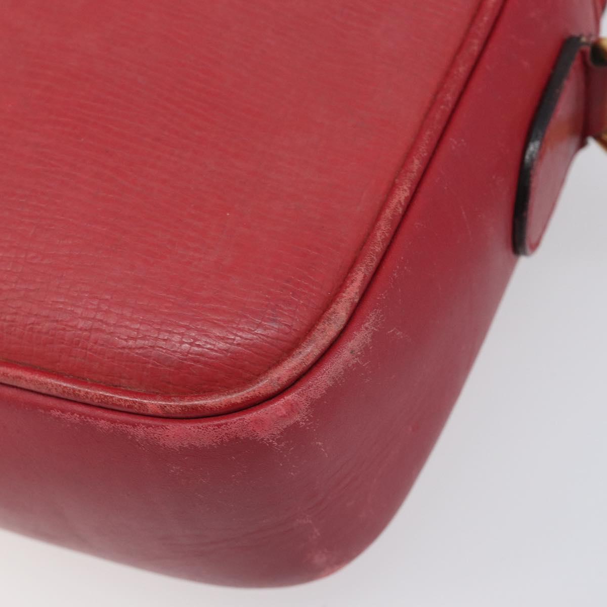 GUCCI Shoulder Bag Leather Red Gold Auth 199603