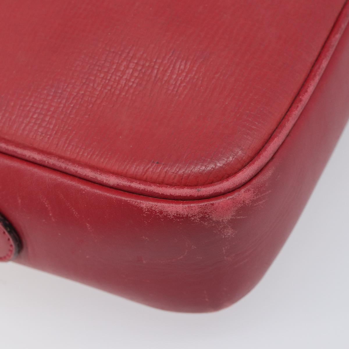 GUCCI Shoulder Bag Leather Red Gold Auth 199603