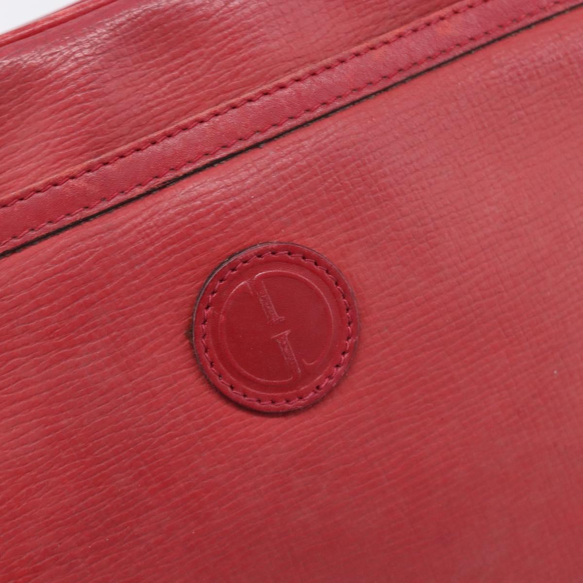 GUCCI Shoulder Bag Leather Red Gold Auth 199603