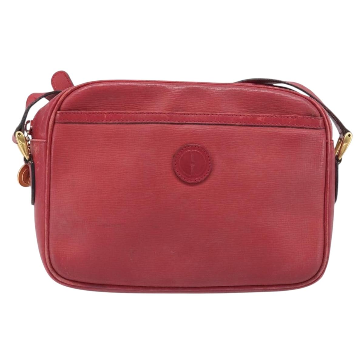 GUCCI Shoulder Bag Leather Red Gold Auth 199603