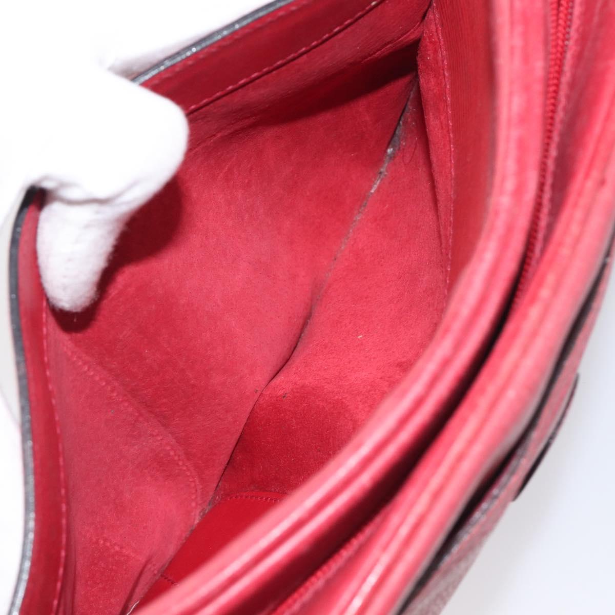 GUCCI Shoulder Bag Leather Red Gold Auth 199603