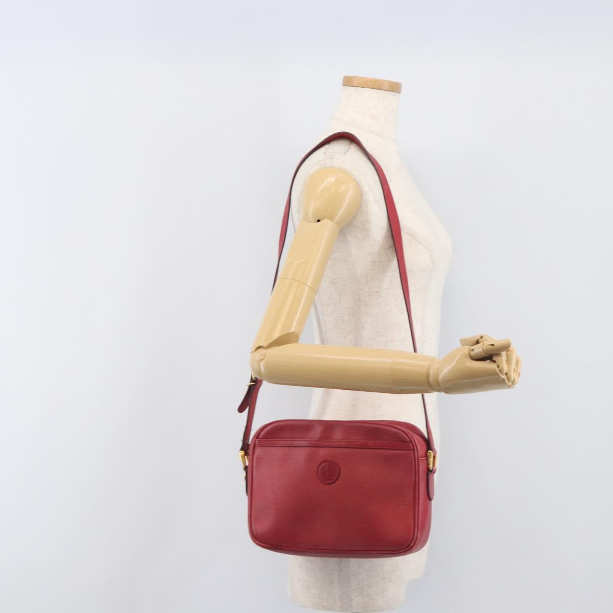 GUCCI Shoulder Bag Leather Red Gold Auth 199603