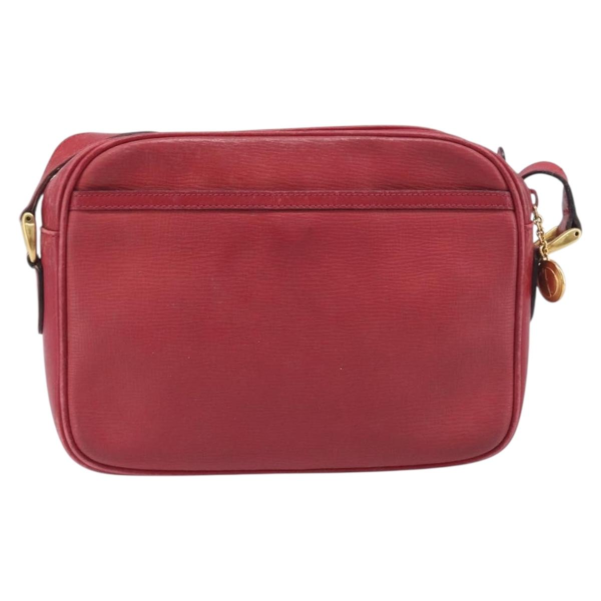 GUCCI Shoulder Bag Leather Red Gold Auth 199603