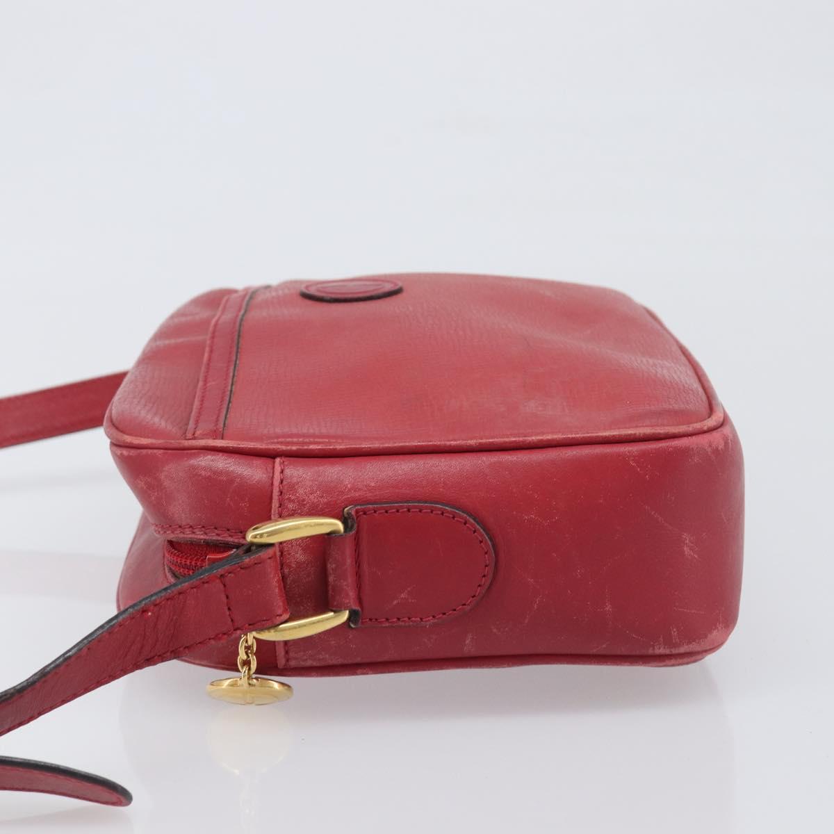 GUCCI Shoulder Bag Leather Red Gold Auth 199603