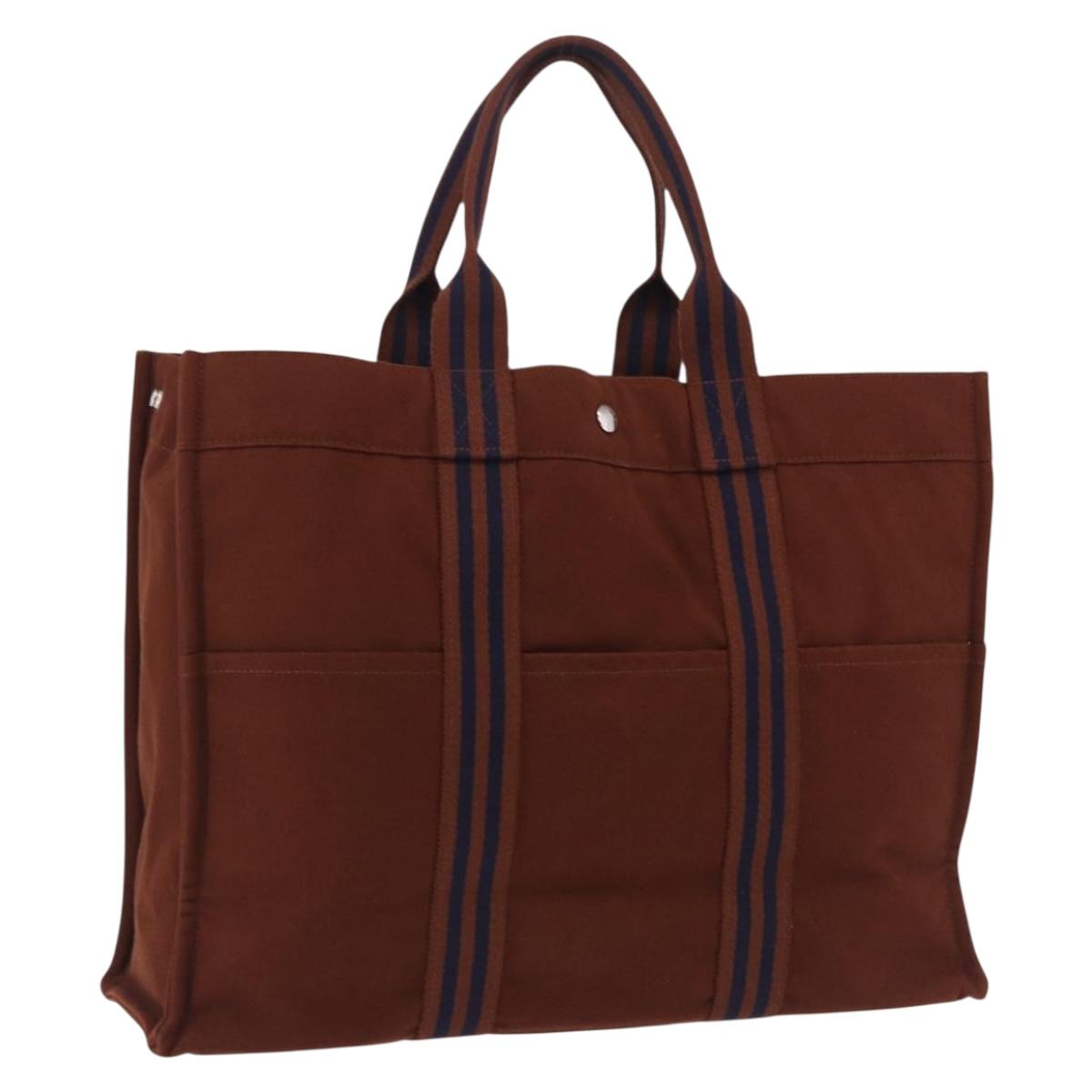 HERMES Fourre Tout GM Hand Bag Canvas Brown Silver Auth 199606A