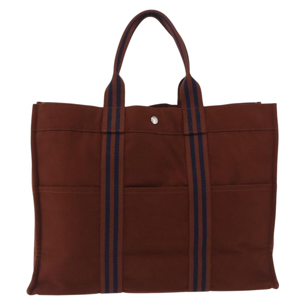 HERMES Fourre Tout GM Hand Bag Canvas Brown Silver Auth 199606A