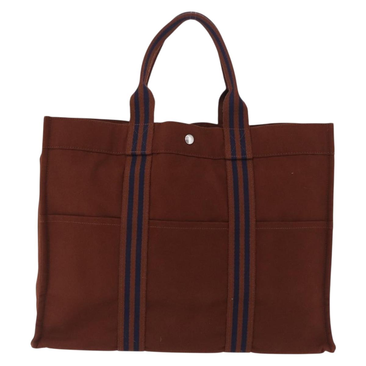HERMES Fourre Tout GM Hand Bag Canvas Brown Silver Auth 199606A