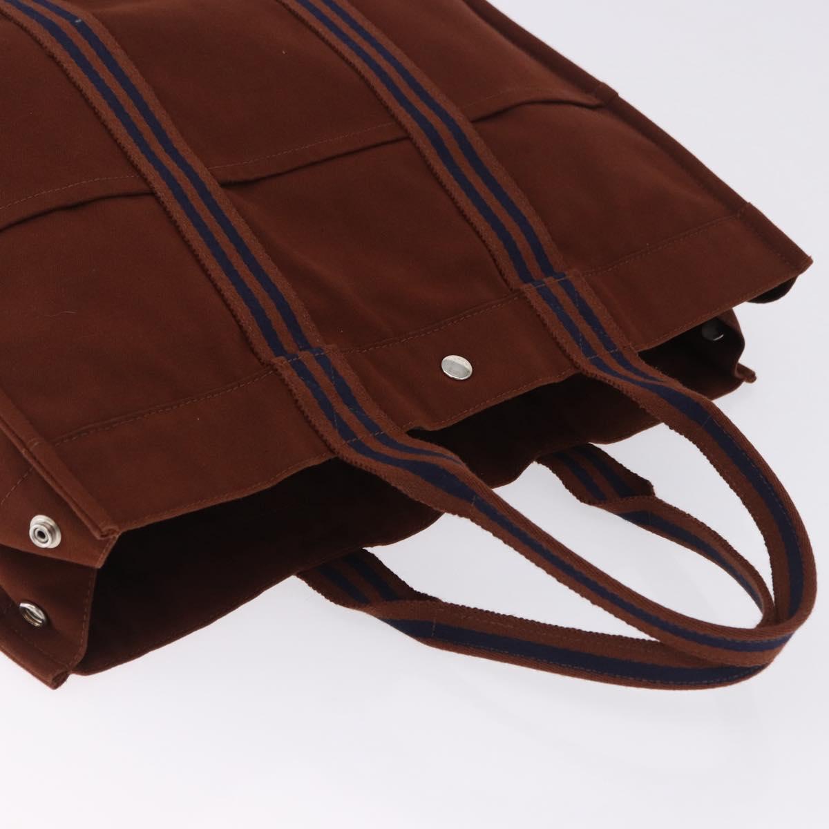 HERMES Fourre Tout GM Hand Bag Canvas Brown Silver Auth 199606A