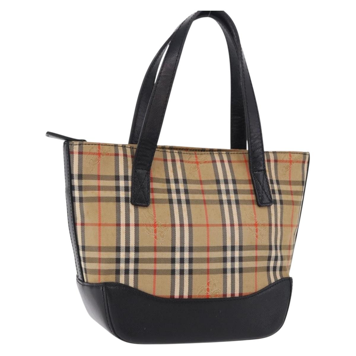 BURBERRY Nova Check Hand Bag Canvas Beige Auth 199610