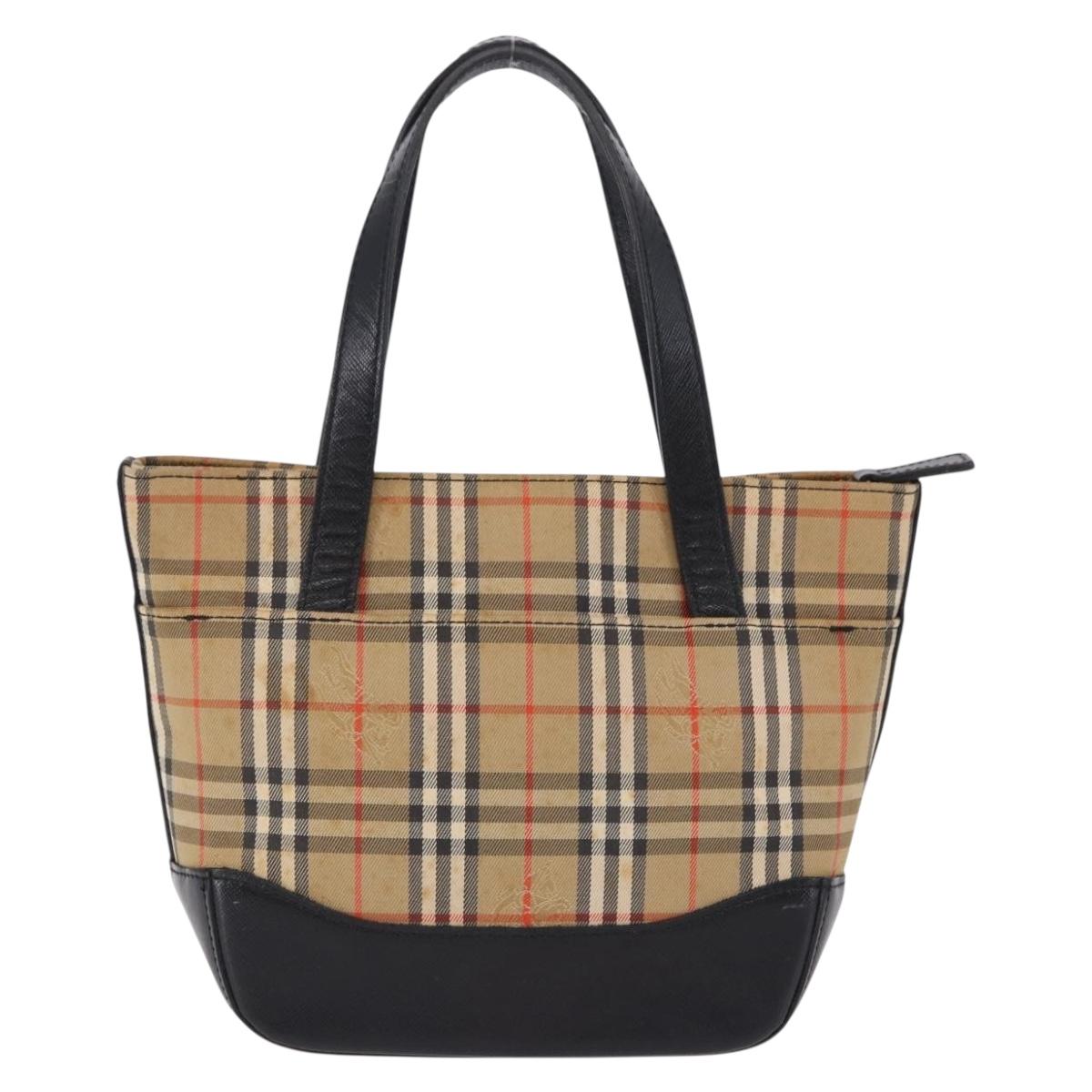 BURBERRY Nova Check Hand Bag Canvas Beige Auth 199610