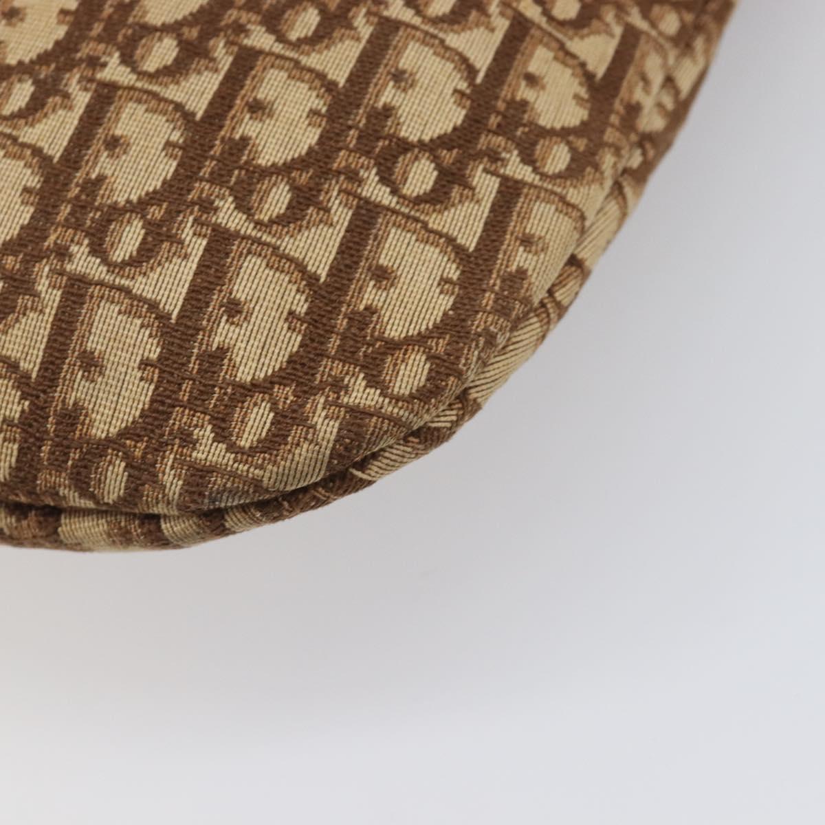 Christian Dior Trotter Canvas Shoulder Bag Beige Gold Auth 199611