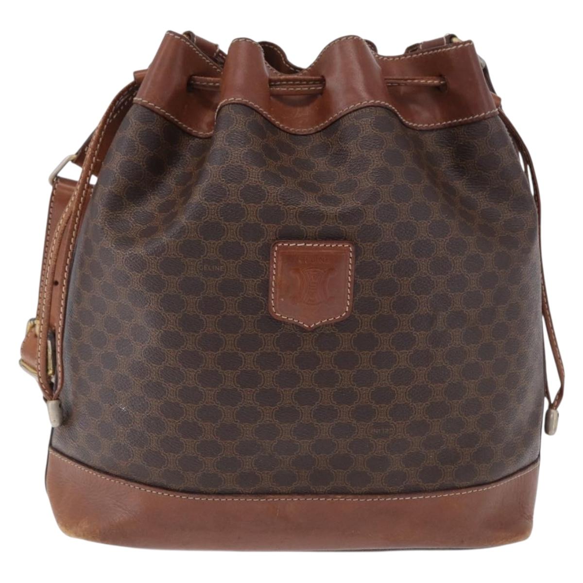 CELINE Macadam Canvas Shoulder Bag PVC Leather Brown Gold Auth 199612