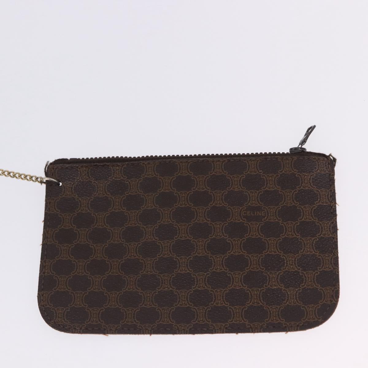 CELINE Macadam Canvas Shoulder Bag PVC Leather Brown Gold Auth 199612