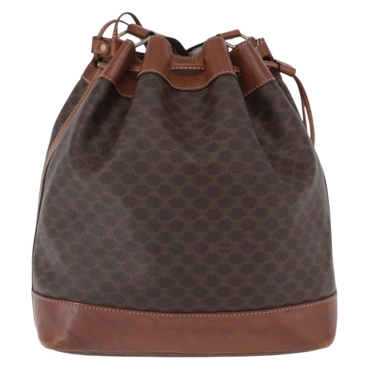 CELINE Macadam Canvas Shoulder Bag PVC Leather Brown Gold Auth 199612