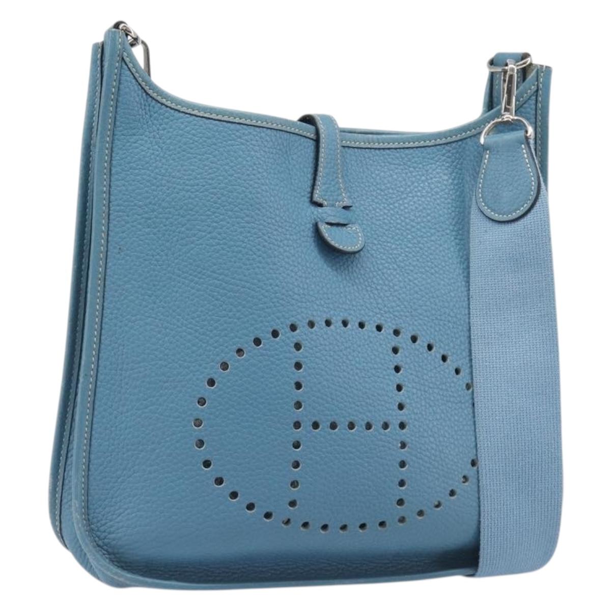 HERMES Evelyn 3PM Shoulder Bag Leather Blue Auth 199617V